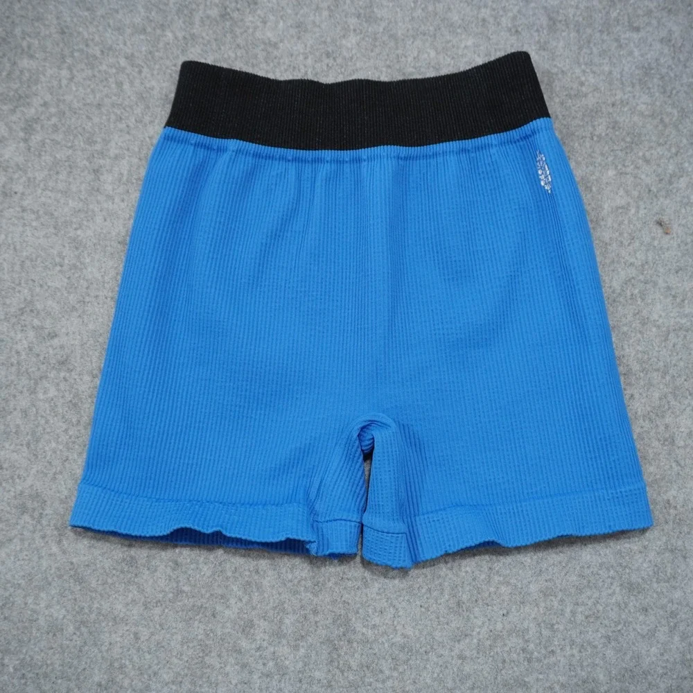 Free People Movement M/L Good Karma Shorts Blue Excellent Ribbed Athletic Sporty